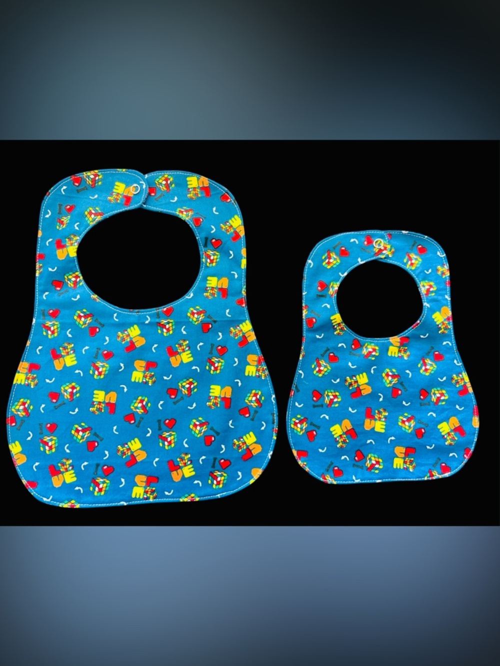 Bright Blue Rubik's Cube Print Baby Bibs